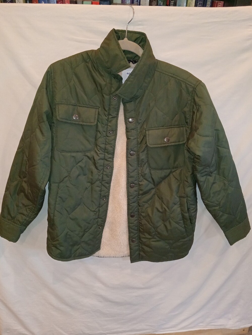 Old Navy Olive Green Quilted Sherpa-Lined Utility Jacket - Girls Size XL (14-16)